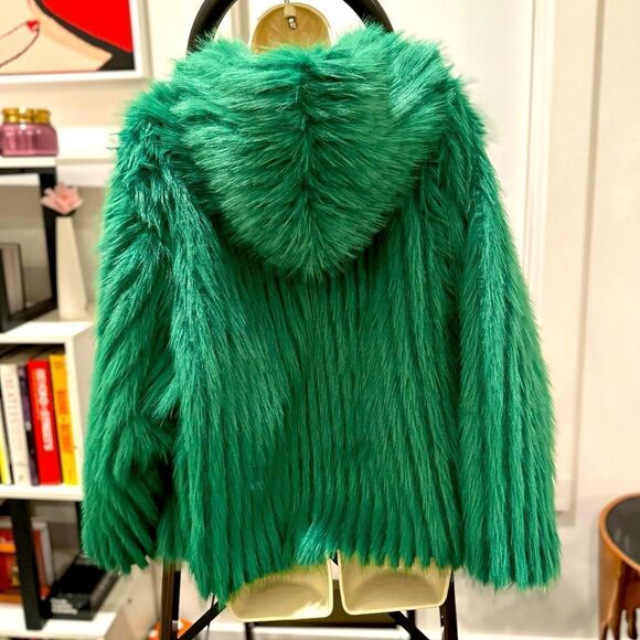 Lala Parker THE TWILA textured faux fur hooded jacket in Columbian Emerald - Picture 7 of 10